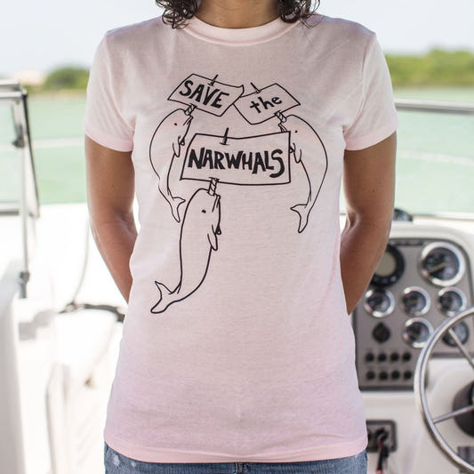 Save The Narwhal graphic Women's T-Shirt in Soft Pink