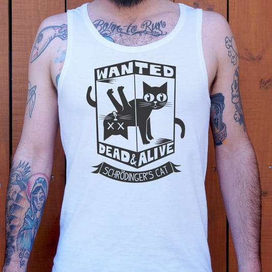 Schrodinger's Cat Wanted Dead and Alive Quantum Physics Box graphic Men's Tank Top in White