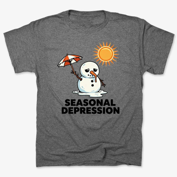 Sunny Days with a Melting Snowman Tee-Men's T-Shirt-Charcoal Heather