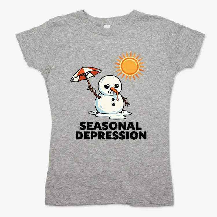 Sunny Days with a Melting Snowman Tee-Women's T-Shirt-Gray Granite