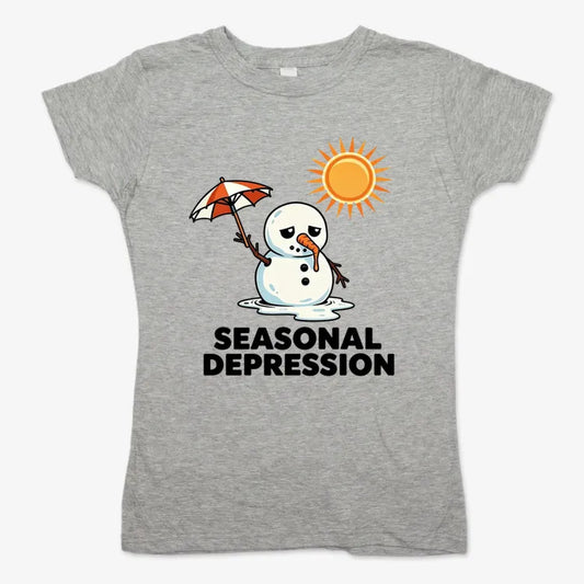 Sunny Days with a Melting Snowman Tee-Women's T-Shirt-Gray Granite