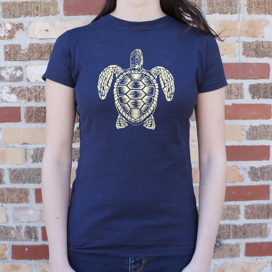 Sea Turtle Spirit Tribal Design graphic Women's T-Shirt in True Navy