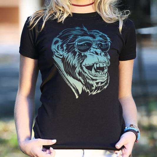 Shaded Ape Chimp Wearing Sunglasses graphic Women's T-Shirt in Midnight