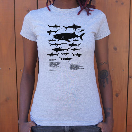 Shark Chart Species Size Comparison Diagram graphic Women's T-Shirt in Gray Granite