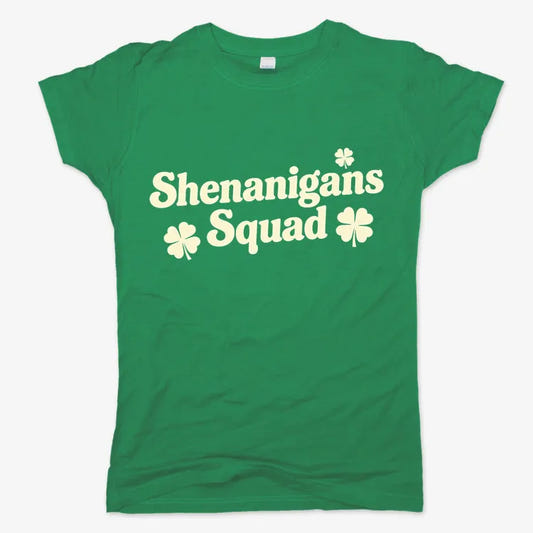 Shenanigans Squad St. Patrick's Day Four Leaf Clover Design graphic Women's T-Shirt in Lucky Green