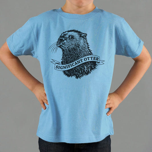 Significant Otter Cute Portrait Pun graphic Kids T-Shirt in Blue