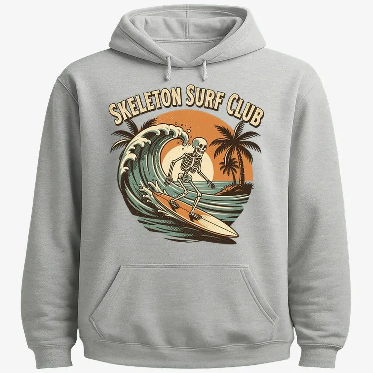 Skeleton Surf Club Tee-Hoodie-Gray Heather