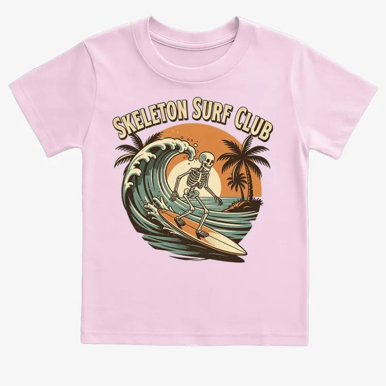 Skeleton Surf Club Tee-Kids T-Shirt-Pink