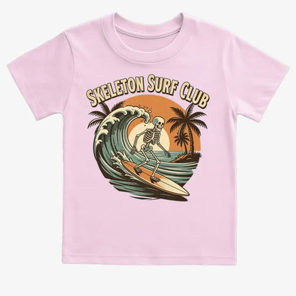 Skeleton Surf Club Tee-Kids T-Shirt-Pink