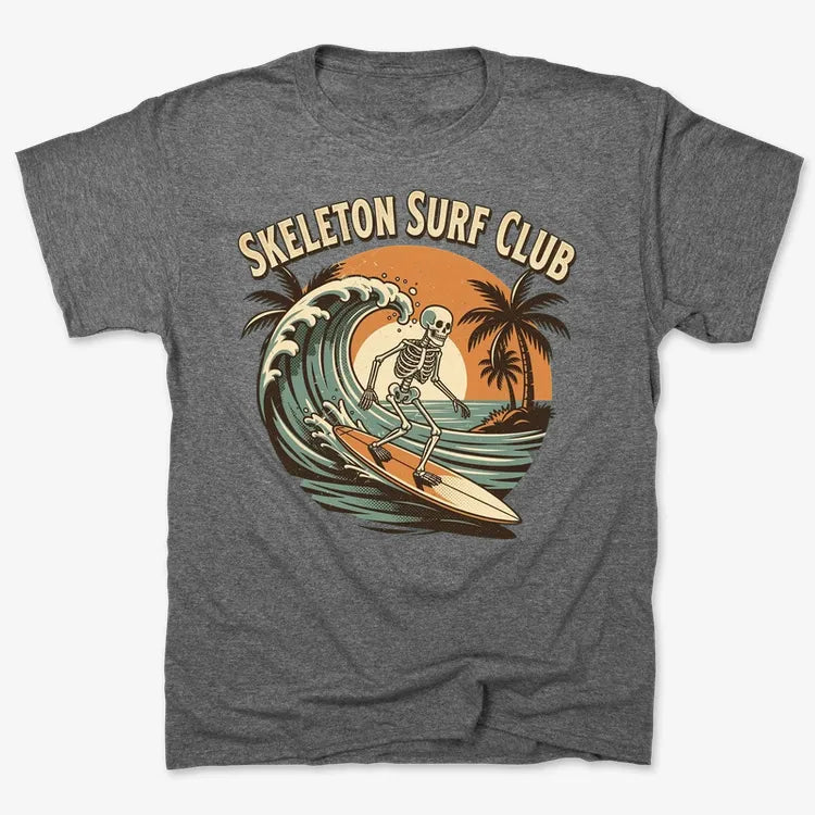 Skeleton Surf Club Tee-Men's T-Shirt-Charcoal Heather