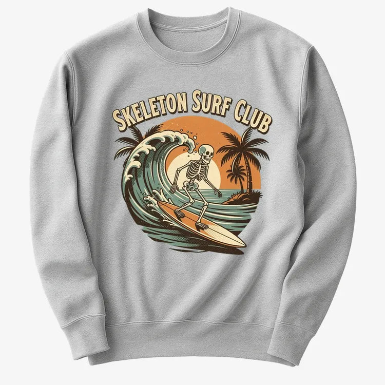 Skeleton Surf Club Tee-Sweater-Gray Heather