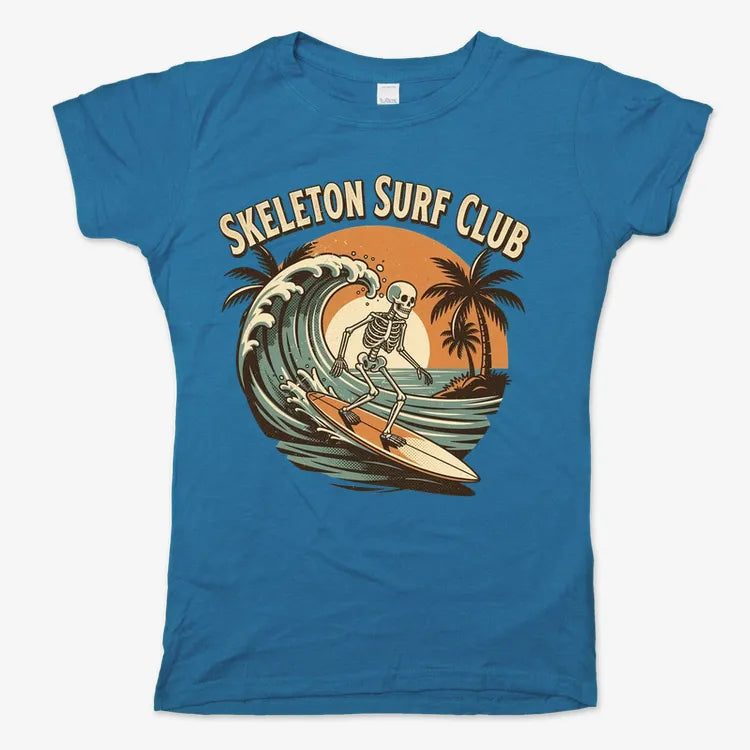 Skeleton Surf Club Tee-Women's T-Shirt-Sky Blue
