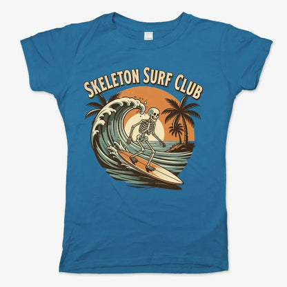 Skeleton Surf Club Tee-Women's T-Shirt-Sky Blue