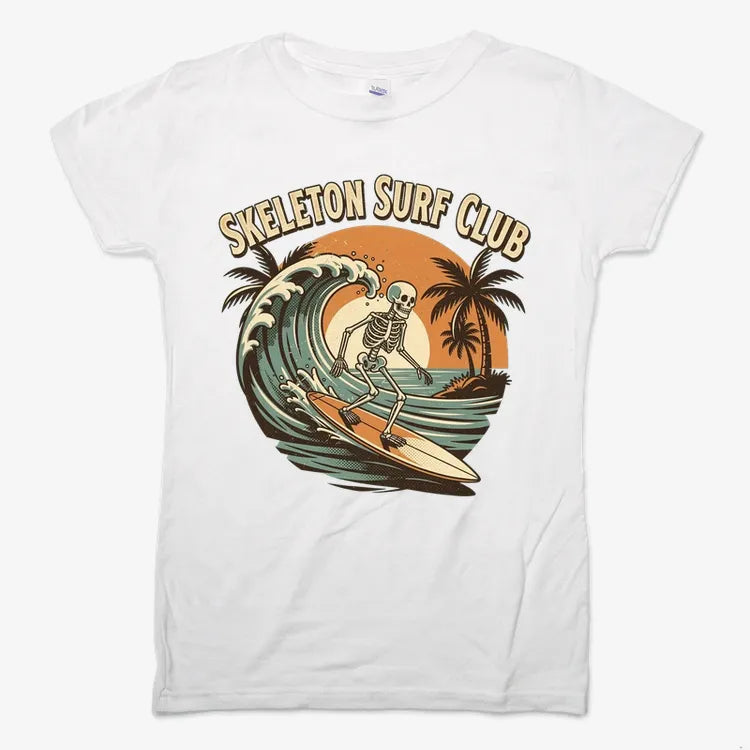 Skeleton Surf Club Tee-Women's T-Shirt-Snow