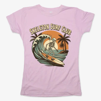 Skeleton Surf Club Tee-Women's T-Shirt-Soft Pink