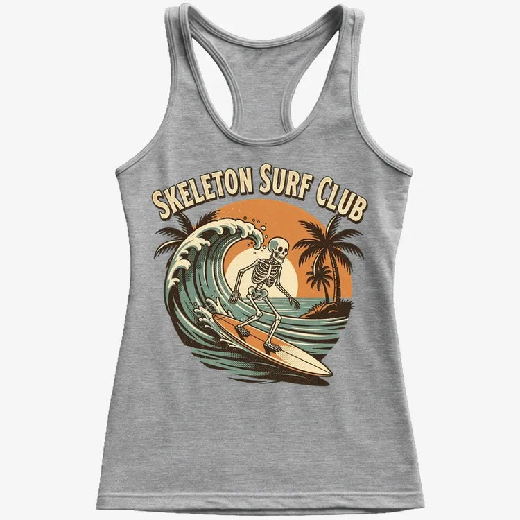 Skeleton Surf Club Tee-Women's Tank Top-Gray Granite