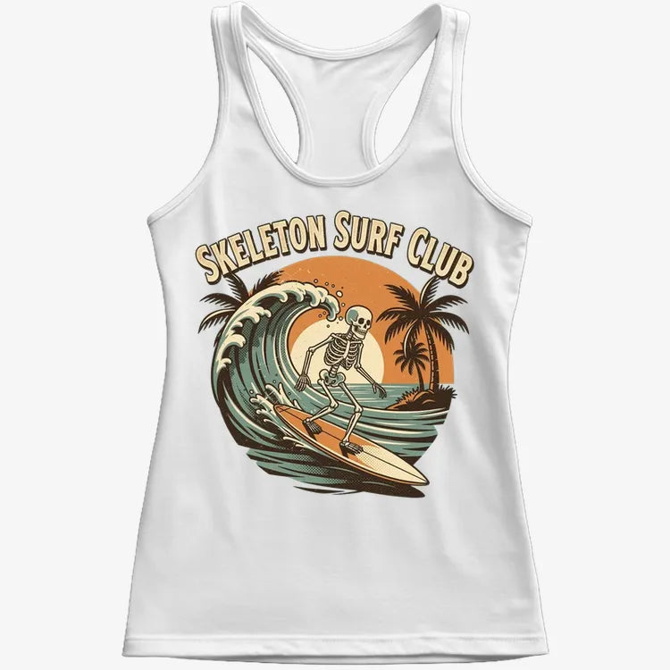 Skeleton Surf Club Tee-Women's Tank Top-Snow