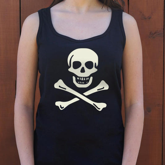 Skull n' Crossbones Jolly Roger Pirate Flag graphic Women's Tank Top in Midnight