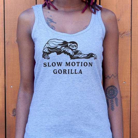 Slow Motion Gorilla Sloth Parody graphic Women's Tank Top in Gray Granite