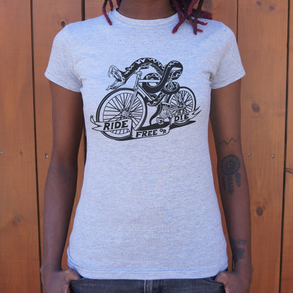 Ride Free or Die Tattoo Style Snake Riding a Bicycle