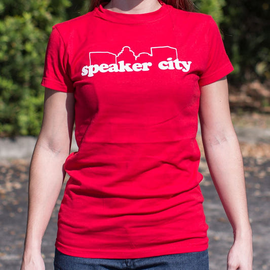 Speaker City graphic Women's T-Shirt in Deep Red