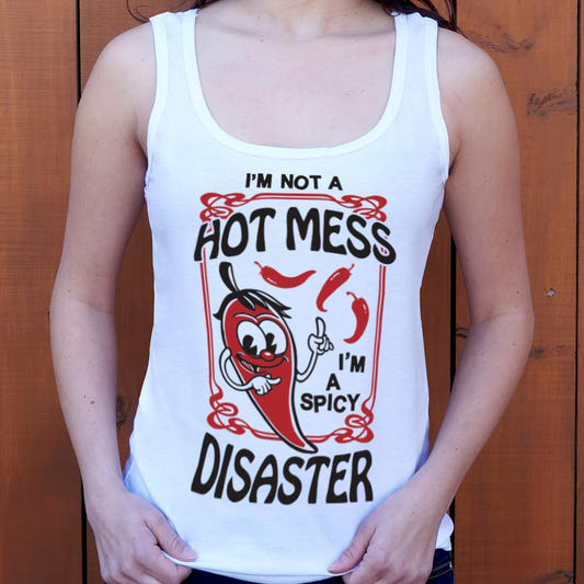 I'm Not a Hot Mess I'm a Spicy Disaster Chili Pepper graphic Women's Tank Top in Snow