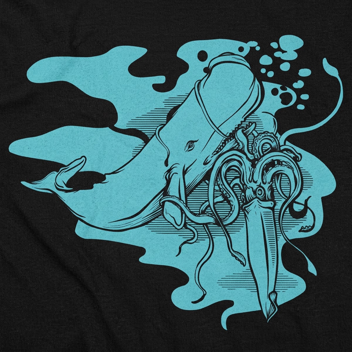 Squid vs Whale Deep Sea Battle Illustration detail