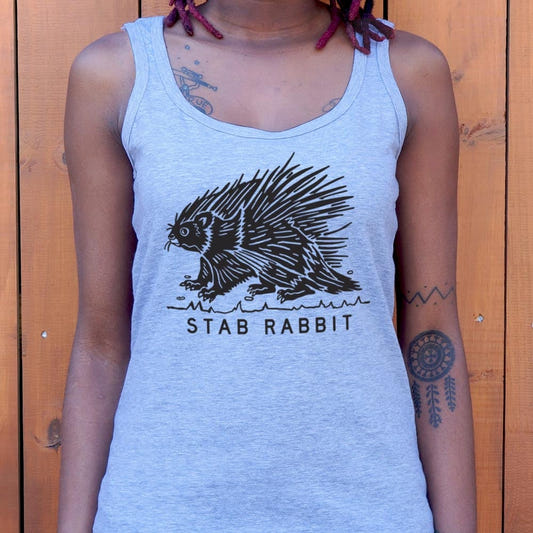 Stab Rabbit Porcupine Pun graphic Women's Tank Top in Gray Granite