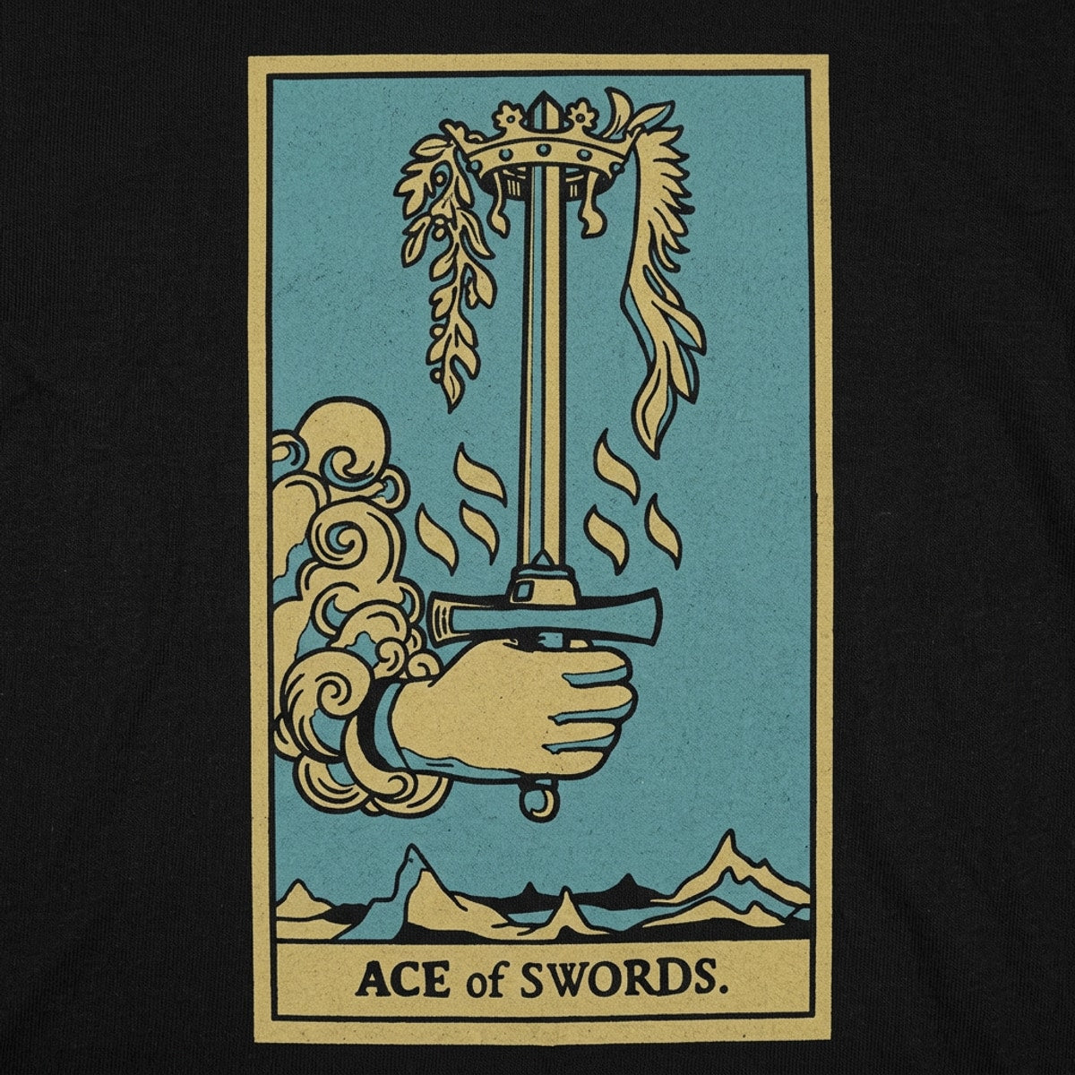 Tarot Ace of Swords Card with Hand Gripping a Blade detail