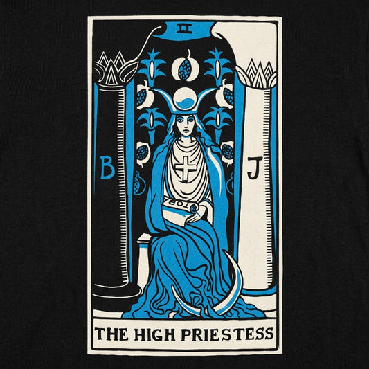 Tarot High Priestess Card with Moon and Pillars detail