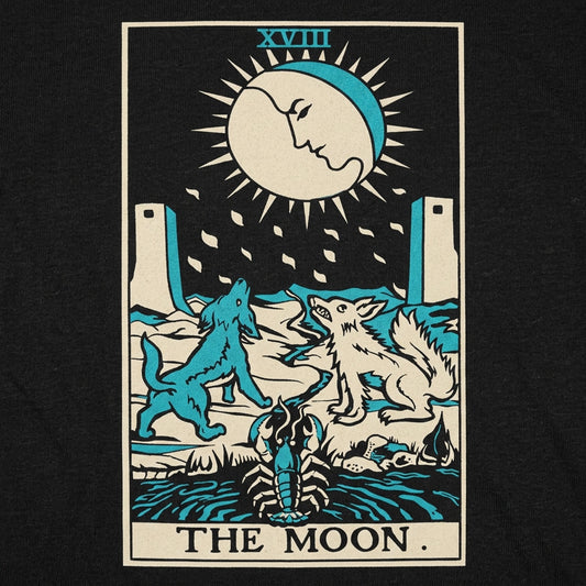 Tarot Moon Card with Wolves and Lobster detail