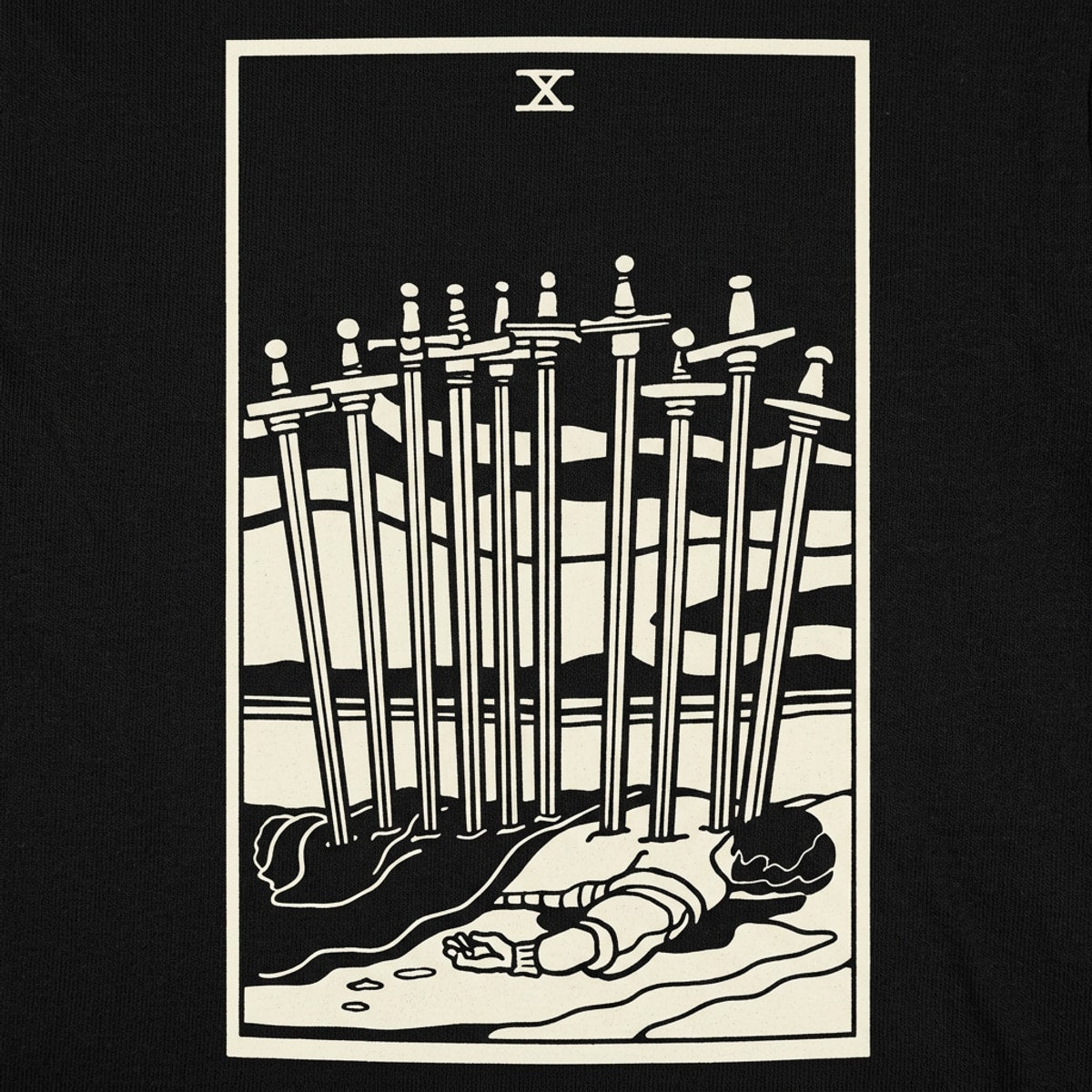 Tarot Ten of Swords Card with Fallen Figure detail