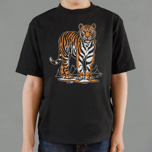 Tiger Standing on Mountain Ridge graphic Kids T-Shirt in Black