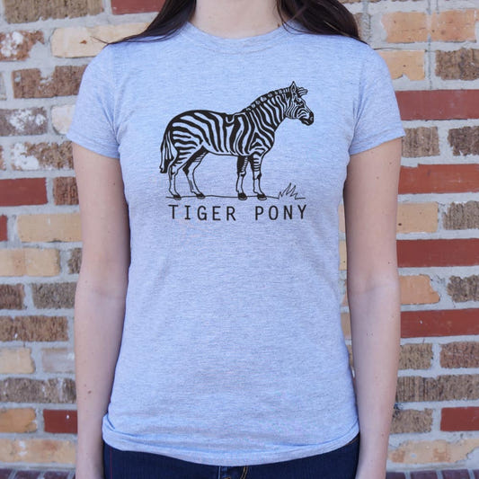 Tiger Pony Striped Zebra Pun Illustration graphic Women's T-Shirt in Gray Granite