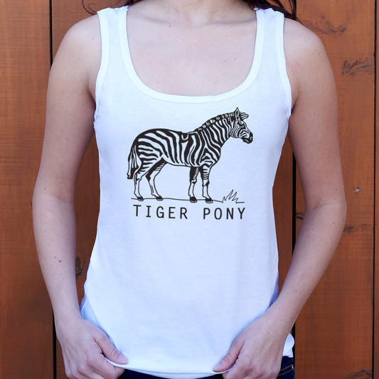 Tiger Pony Striped Zebra Pun Illustration graphic Women's Tank Top in Snow