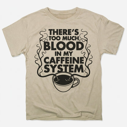Too Much Blood in My Caffeine System Coffee Cup in Sand