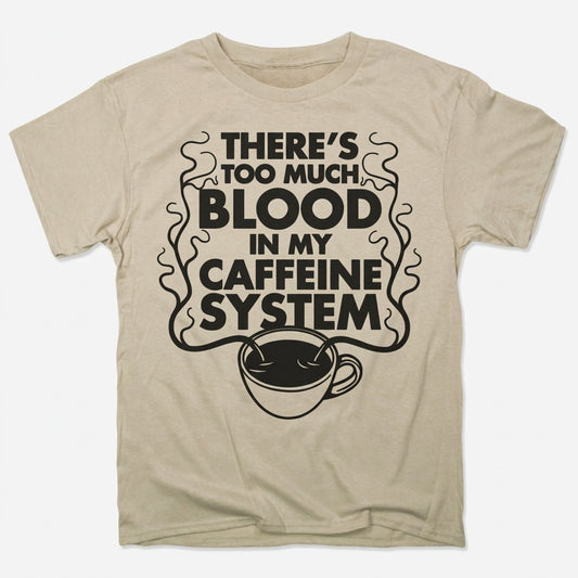 Too Much Blood in My Caffeine System Coffee Cup in Sand
