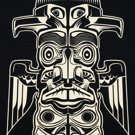 Totem Pole Design with Stacked Animal Faces detail