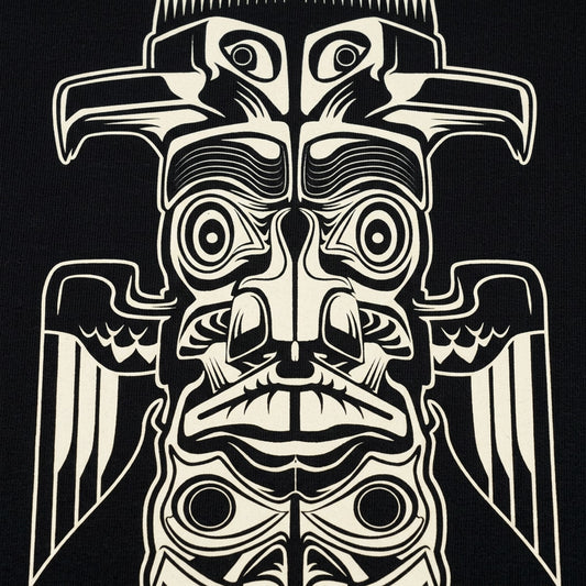 Totem Pole Design with Stacked Animal Faces detail