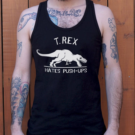 T. Rex Hates Push-Ups graphic Men's Tank Top in Black