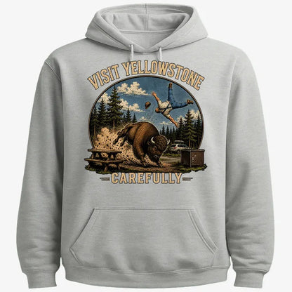 Visit Yellowstone Carefully-Hoodie-Gray Heather