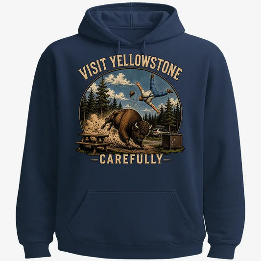 Visit Yellowstone Carefully-Hoodie-Navy Blue