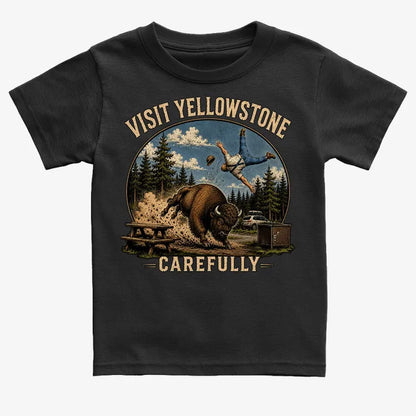 Visit Yellowstone Carefully-Kids T-Shirt-Black