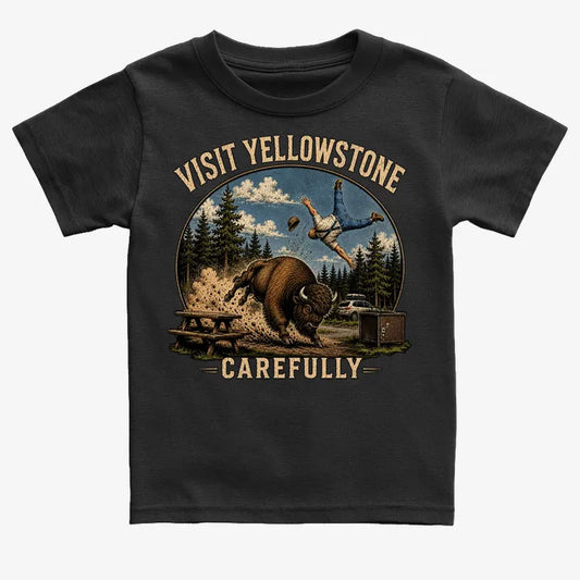 Visit Yellowstone Carefully-Kids T-Shirt-Black