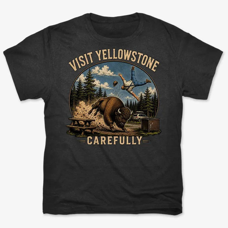 Visit Yellowstone Carefully-Men's T-Shirt-Black