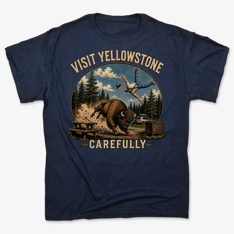 Visit Yellowstone Carefully-Men's T-Shirt-Navy Blue