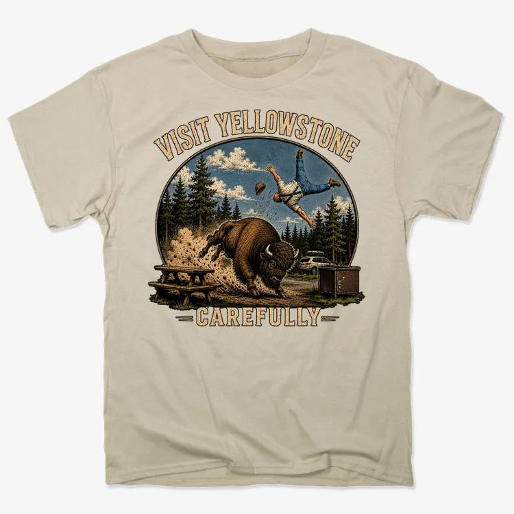 Visit Yellowstone Carefully-Men's T-Shirt-Sand