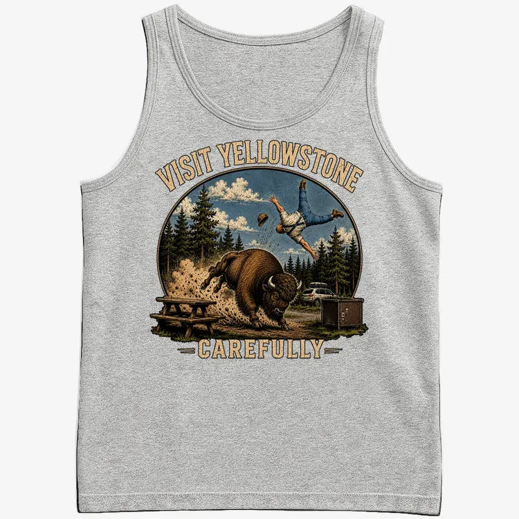 Visit Yellowstone Carefully-Men's Tank Top-Gray Heather