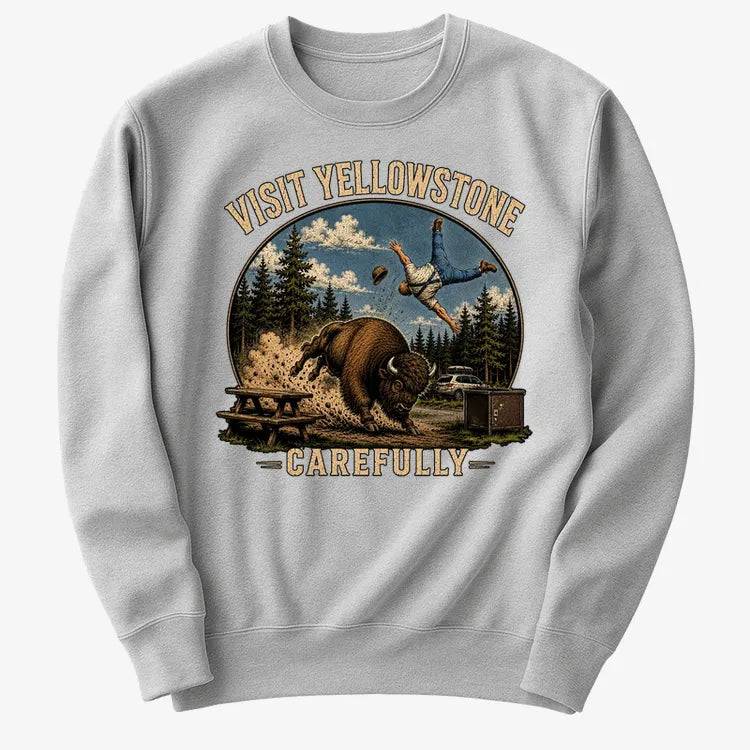 Visit Yellowstone Carefully-Sweater-Gray Heather