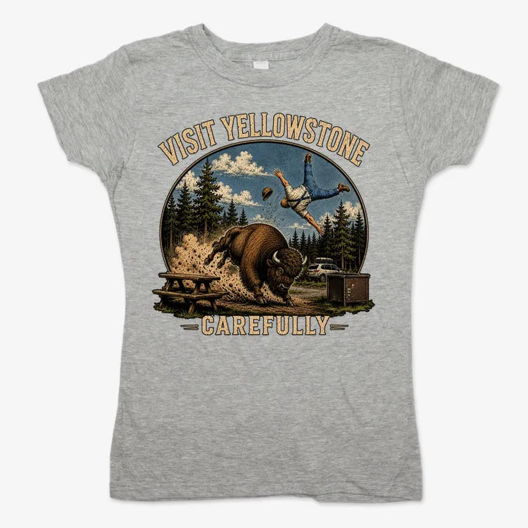Visit Yellowstone Carefully-Women's T-Shirt-Gray Granite
